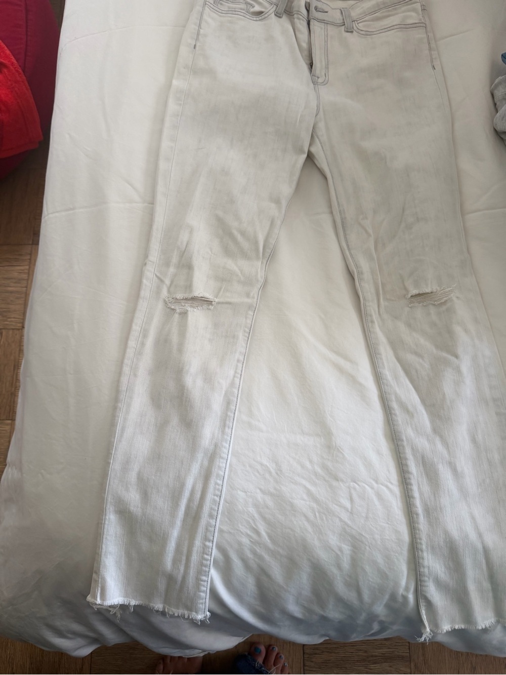 J Brand White Distressed Wide Leg Jeans